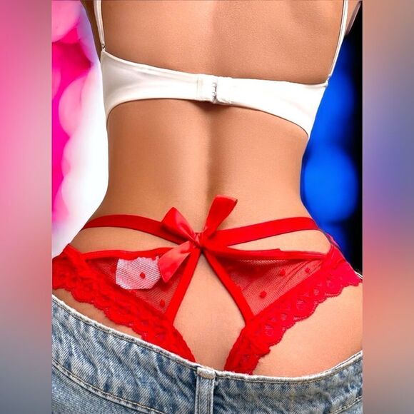 Red - Black - White l Bow Panties l Sheer Lace l Polka-dotted l Unlined l M - Picture 6 of 9